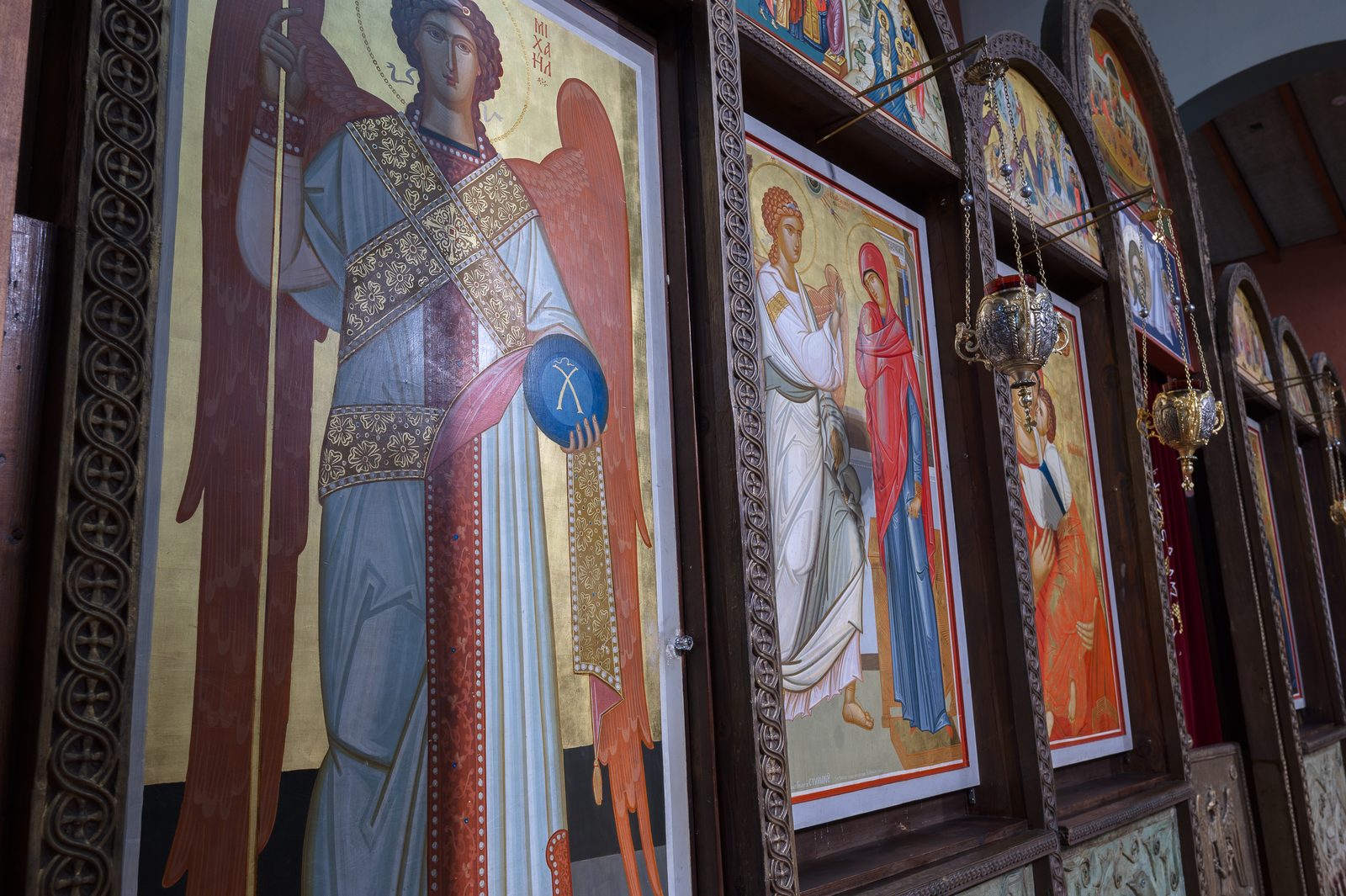 The painted dome above the nave, part of the 1972 iconography program.